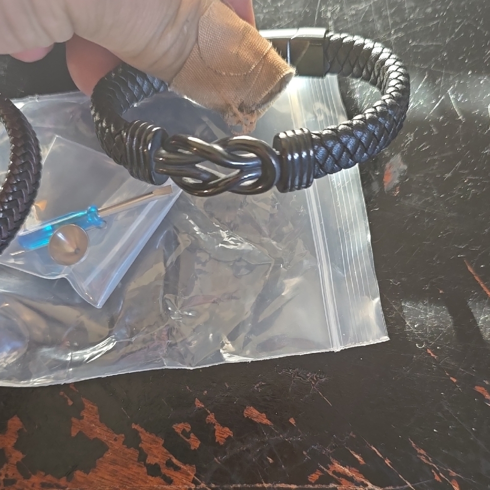 Black Braided Leather Men's Bracelet